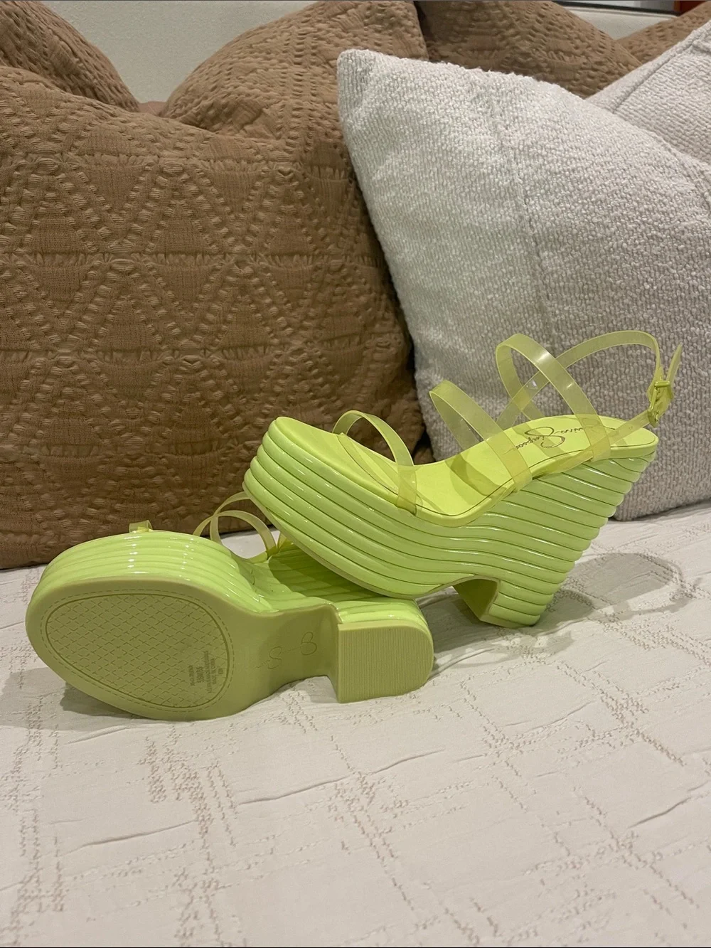 Jessica Simpson Neon Lime Platform Wedge Sandals
